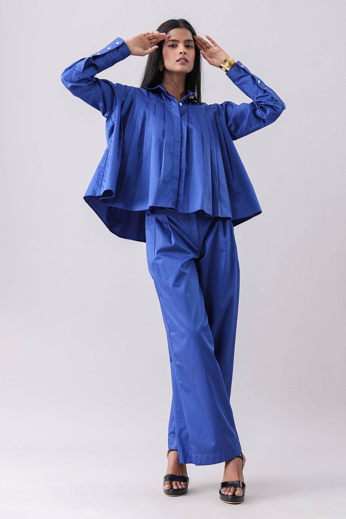 Buy Royal Blue Pleated Shirt & Pants by Why Look West for women online at ScrollnShops